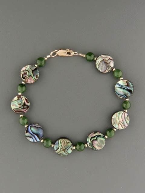 Paua Shell & Jade Bracelet with 9ct Gold beads - PA916