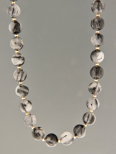 Tourmalinated Quartz Necklace - 12mm round stones - TQZ001