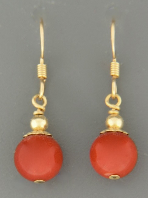 Red Coral Earrings - 14ct Gold Filled - CO521G