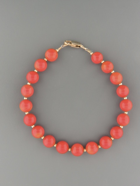 Red Coral Bracelet - 8mm round stones with 2mm round beads - CO921