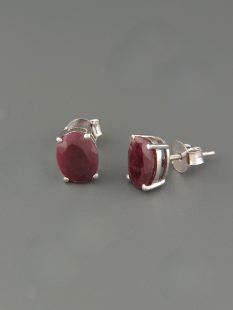 Ruby Earrings - Sterling Silver Stud - 7x9mm - R500