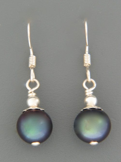 8mm Dark Pacific Pearl Earrings - Sterling Silver - YD8S