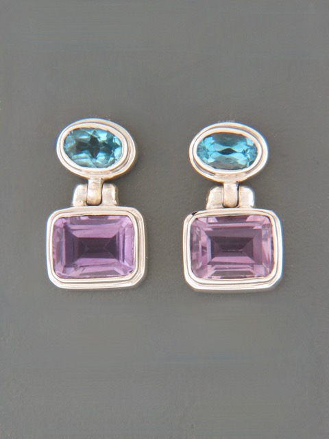 Amethyst & Blue Topaz Earrings - Sterling Silver - A683