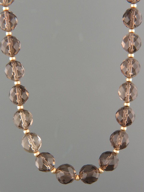 Smokey Quartz Necklace - 10mm round faceted stones - SQ023
