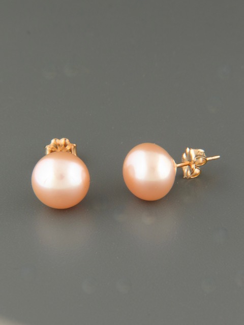 10mm Pink Pacific Pearl Stud Earrings - Gold - YP10ZG