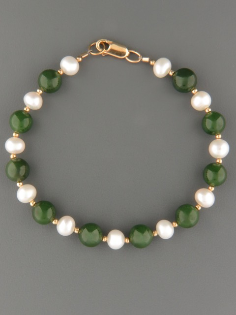 Jade & Pearl Bracelet - 9ct Gold - J934