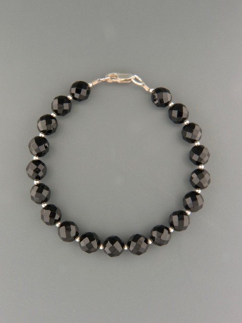 Onyx Bracelet - 8mm round faceted stones with round beads - OX908