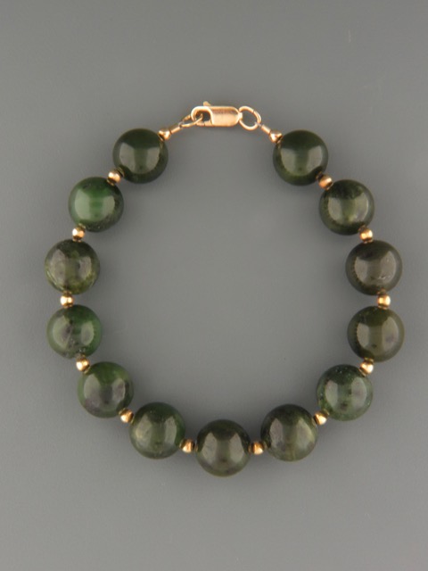 Jade Bracelet - 12mm stones with Gold beads - J935G