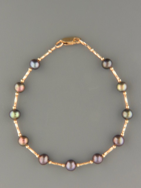 6mm dark Pearl Bracelet with twist beads - YD6HB