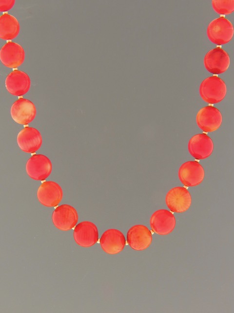 Red Coral Necklace - 10mm round stones with Silver beads - CO076