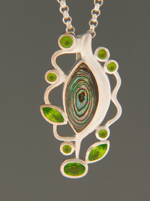 Paua Shell Pendant with Peridot - Sterling Silver - P325