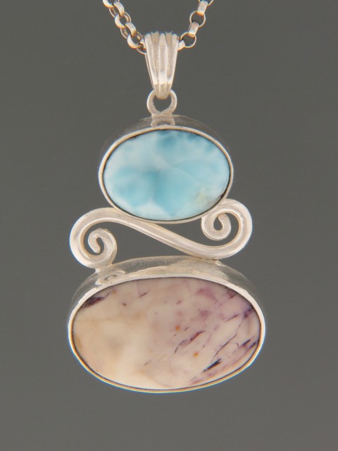 Tiffany Stone & Larimar Pendant - Sterling Silver - X386
