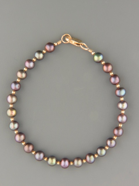 6mm dark Pearl Bracelet with 2mm round beads - YD62B