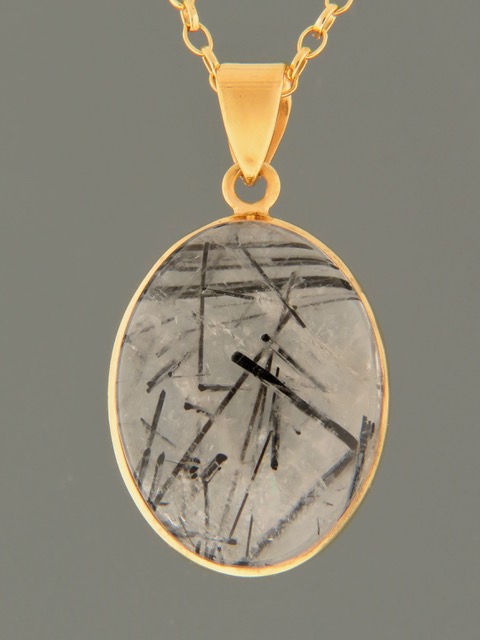 Tourmalinated Quartz Pendant - Gold Vermeil - TQZ308GV