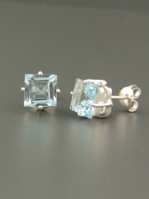 Blue Topaz Earrings - Sterling Silver stud - 8mm stones - BT592