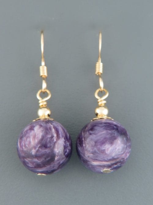 Charoite earrings - 14ct Gold Filled - 12mm stones - CH515G