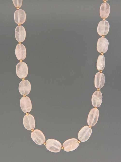 Rose Quartz Necklace - oval stones - 45cm - RQ038