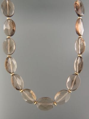 Smokey Quartz Necklace - oval facets with gold beads - SQ042