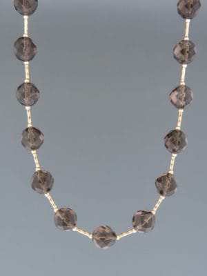 Smokey Quartz Necklace - 10mm round faceted stones - SQ030