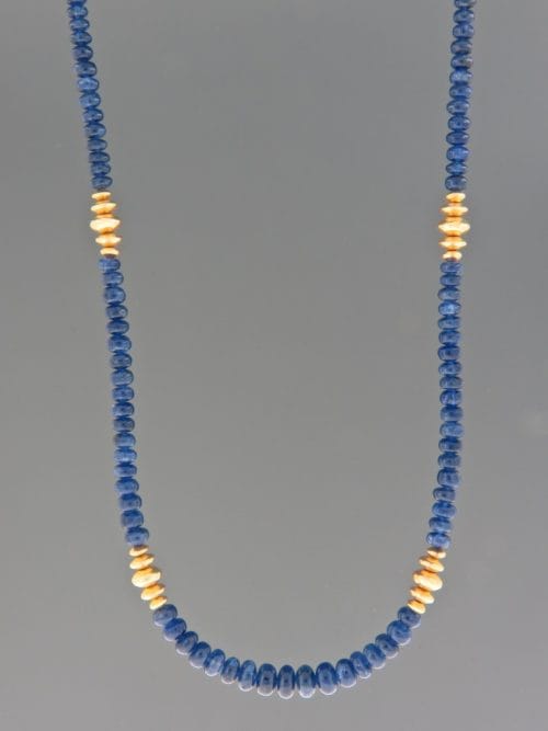 Sapphire Necklace - roundels with gold beads - 46cm - S007