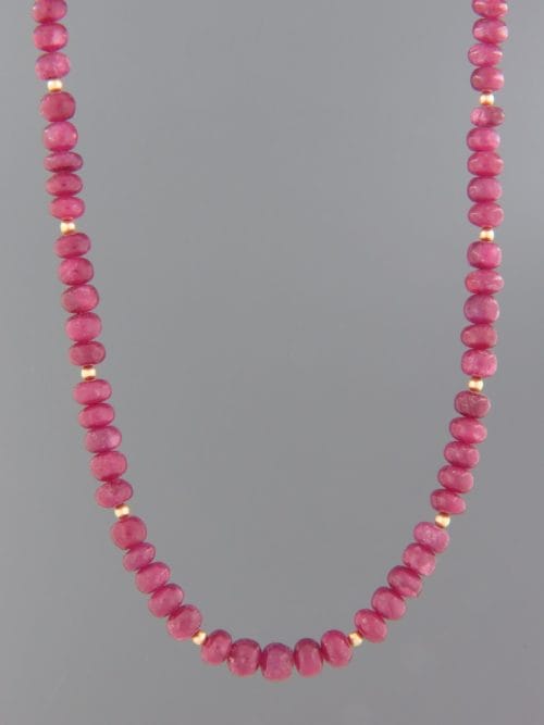 Ruby Necklace - 4mm roundels with gold beads - 49cm - R025
