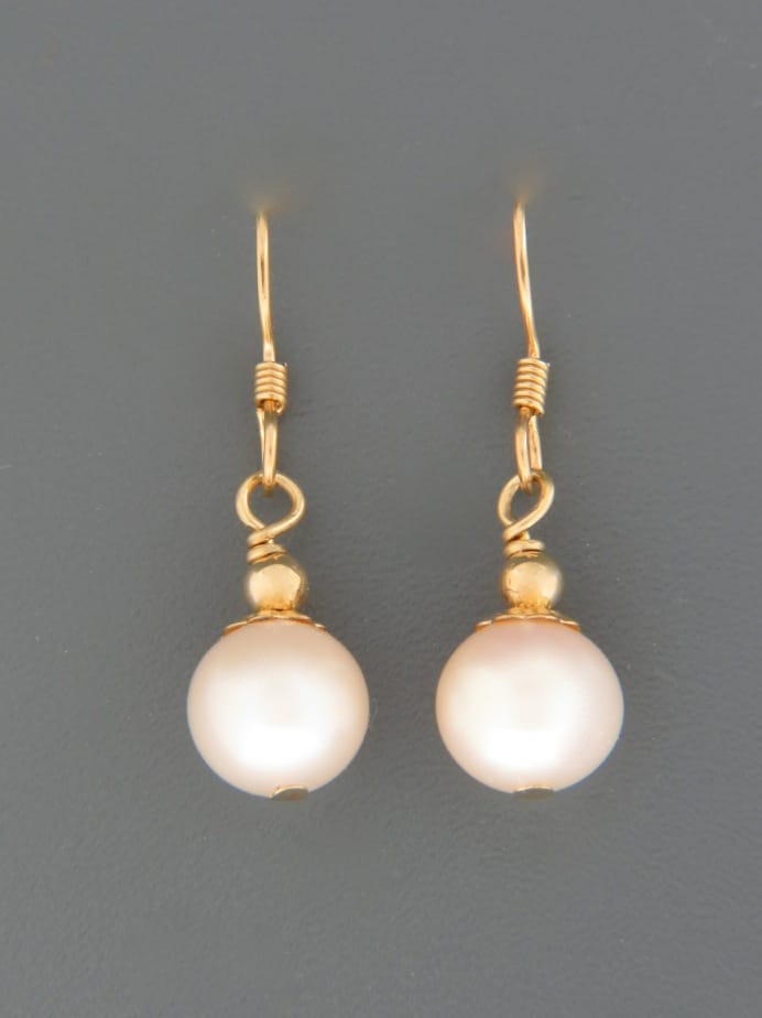 8mm White Pacific Pearl Earrings - 14ct Gold Filled - YW8G