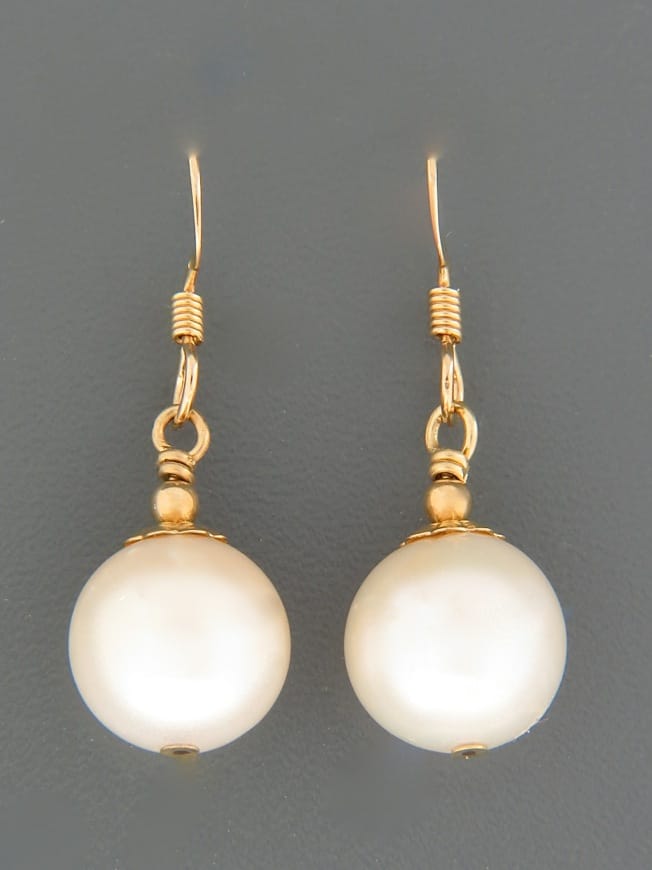 10mm White Pacific Pearl Earrings - 14ct Gold Filled - YW10G