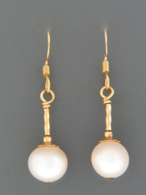 8mm White Pacific Pearl Earrings - 14ct Gold Filled - YW8HG