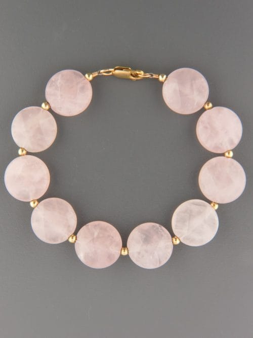 Rose Quartz Bracelet - faceted discs with 3mm round beads - RQ910