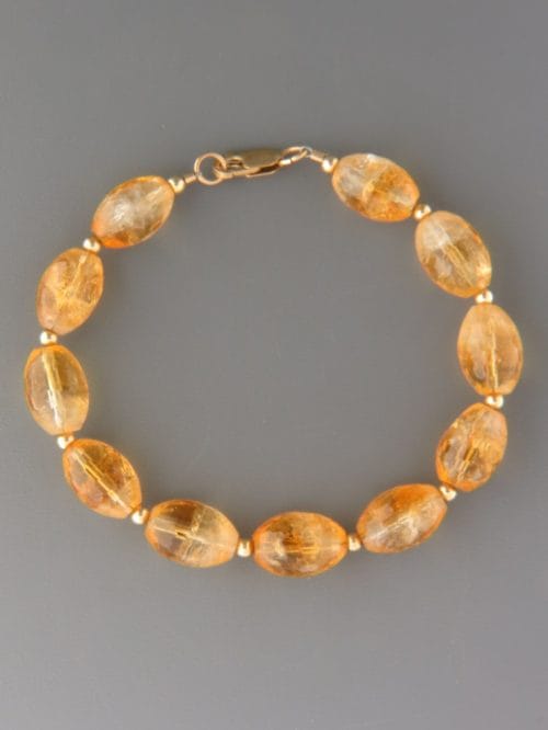 Citrine Bracelet - oval faceted stones with round beads - C905