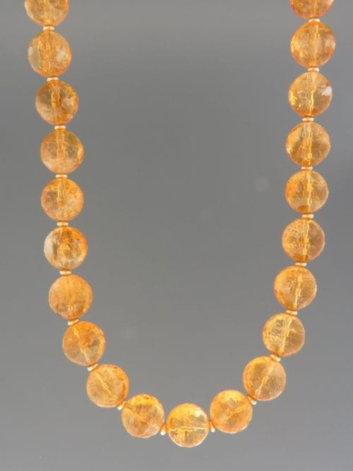Citrine Necklace - 12mm round faceted with gold beads - C023