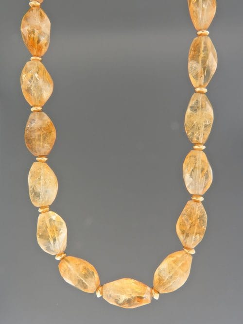 Citrine Necklace - twist facets with gold beads - C024