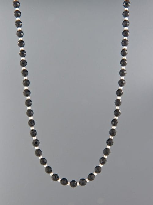 Onyx Necklace - 4mm round faceted stones with Silver beads - OX058