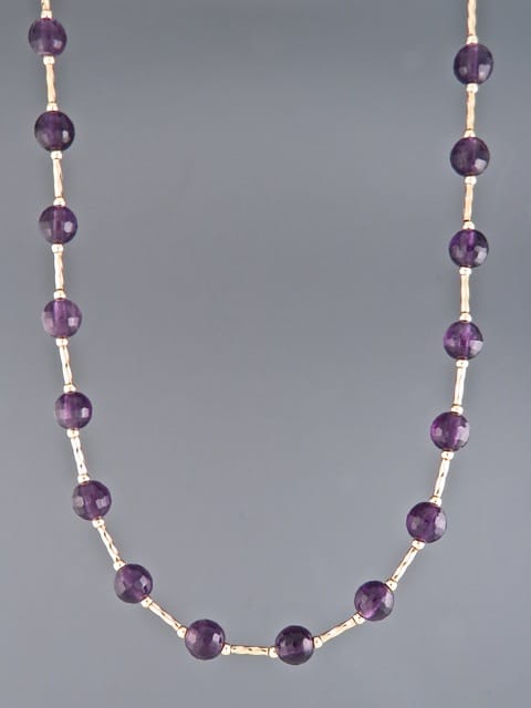 Amethyst Necklace - 6mm round facets with twist beads - A113