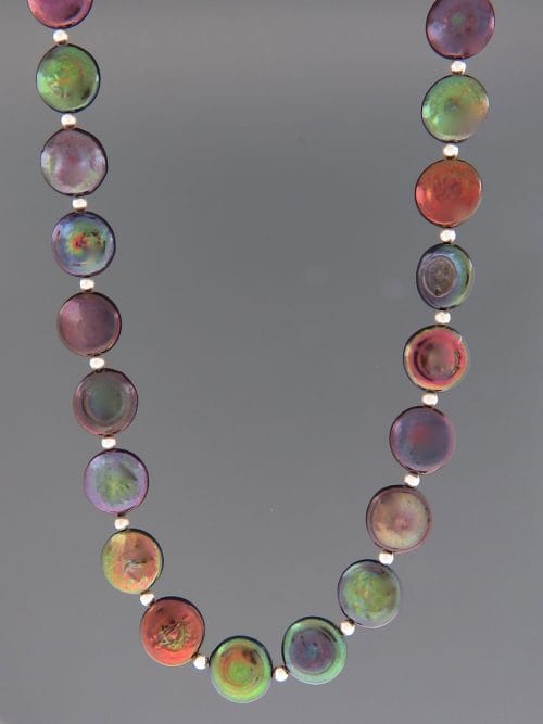 13mm Coin Pearl Necklace with round beads - YDC133N