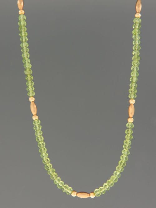 Peridot Necklace - 4mm faceted roundels with gold beads - P039