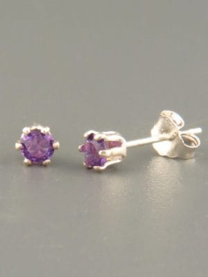 Amethyst Earrings - Sterling Silver stud - 3mm stones - A503