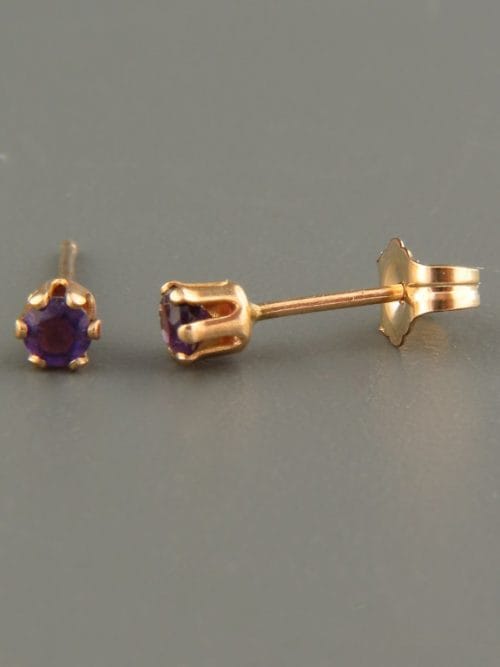 Amethyst Earrings - Gold stud - 3mm stones - A503G
