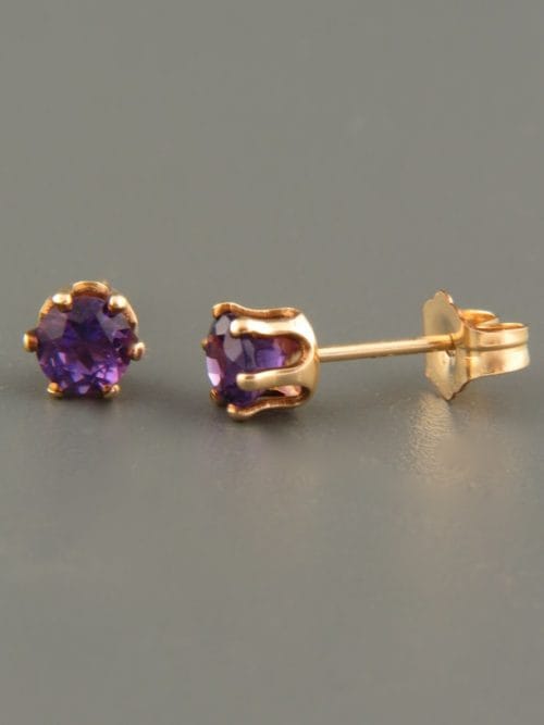 Amethyst Earrings - Gold stud - 4mm stones - A504G