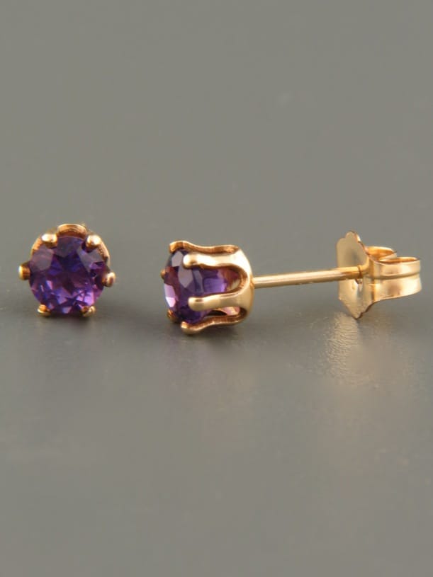Amethyst Earrings - Gold stud - 4mm stones - A504G