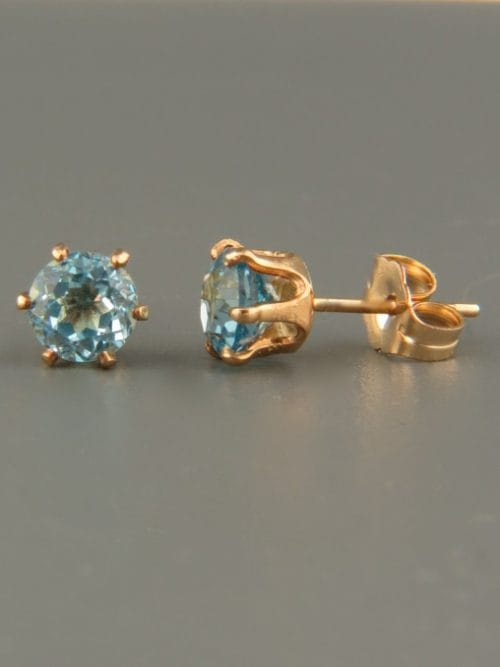 Blue Topaz Earrings - Gold stud - 5mm stones - BT505G