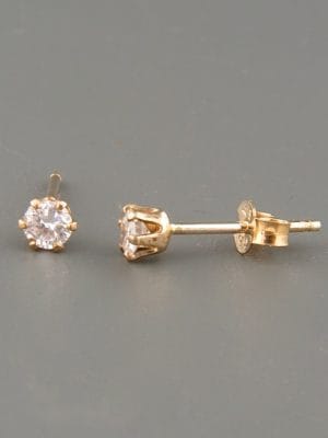 White Topaz Earrings - Gold stud - 3mm stones - WT503G
