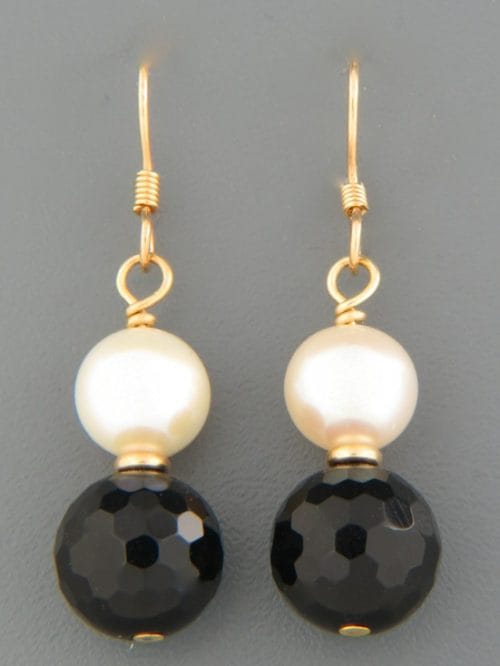 Onyx Earrings with Pearls - 14ct Gold Filled - OX506G