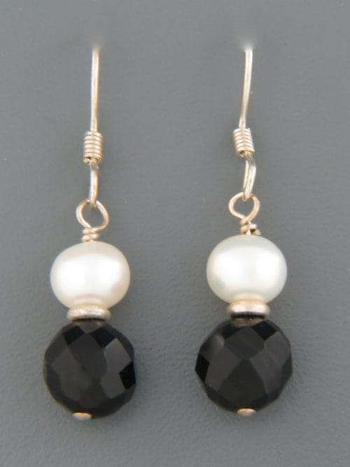 Onyx Earrings with Pearls - Sterling Silver - OX506