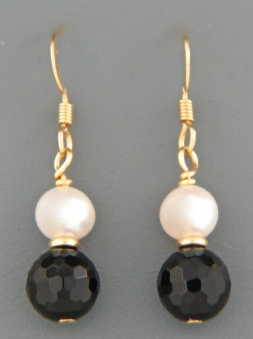Onyx Earrings with Pearls - 14ct Gold Filled - OX504G