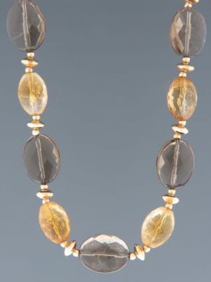 Smokey Quartz & Citrine Necklace - with gold beads - 53cm - SQ020