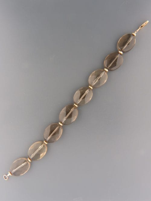 Smokey Quartz Bracelet - oval faceted stones with gold beads - SQ918