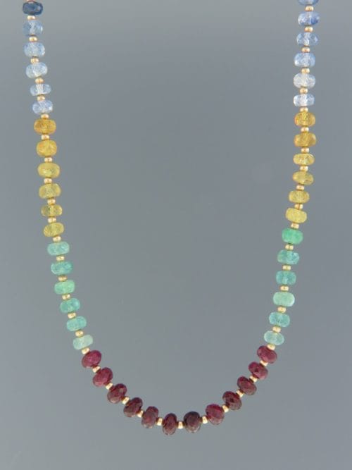 Ruby, Emerald & Sapphire Necklace - 5mm faceted roundels - X020