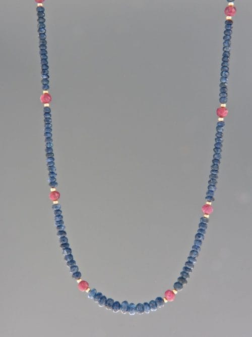 Sapphire Necklace with Ruby - faceted roundels - 45cm - S028