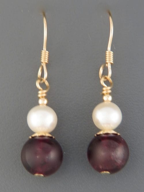Garnet Earrings with Pearls - 14ct Gold Filled - G506G